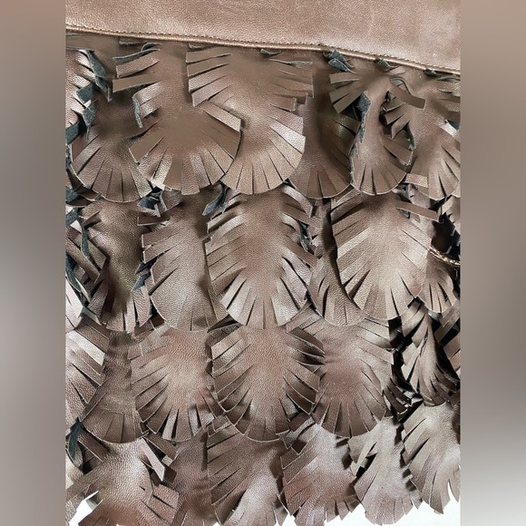 GAL Dark Brown Leaf Fringe Beaded Handle Boho Bag EUC - Picture 3 of 10